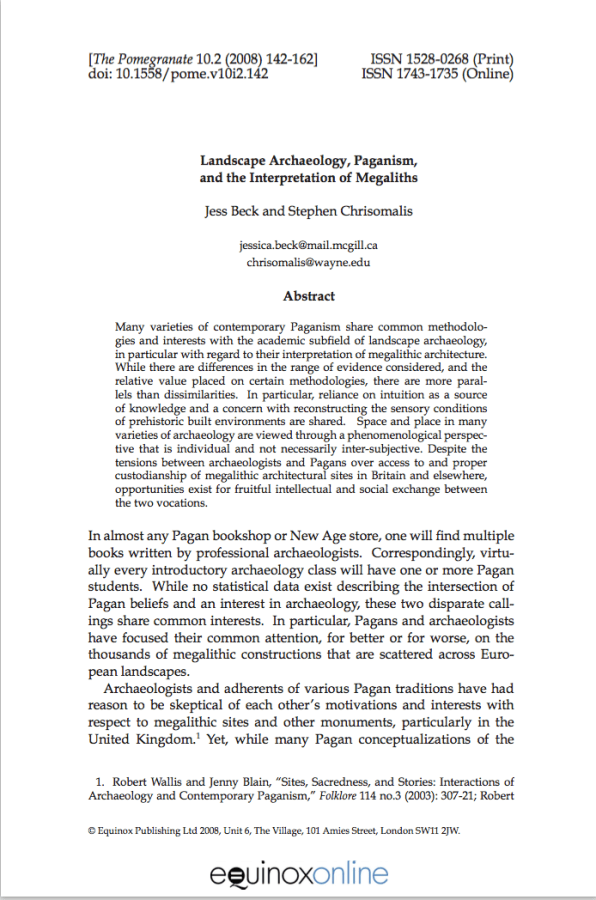 Landscape Archaeology, Paganism and the Interpretation of Megaliths